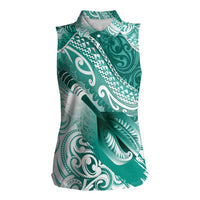 Personalised New Zealand Aotearoa Darts Masters Women Sleeveless Polo Shirt Maori Art Tattoo with Tribal Dart Symbol Teal Color LT03 Female Teal - Polynesian Pride