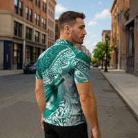 Personalised New Zealand Aotearoa Darts Masters Zipper Polo Shirt Maori Art Tattoo with Tribal Dart Symbol Teal Color LT03 - Polynesian Pride