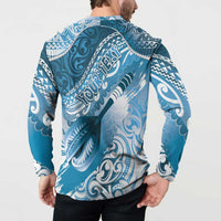 Personalised New Zealand Aotearoa Darts Masters Button Sweatshirt Maori Art Tattoo with Tribal Dart Symbol Blue - Polynesian Pride