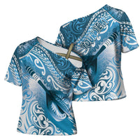 Personalised New Zealand Aotearoa Darts Masters Cross Shoulder Shirt Maori Art Tattoo with Tribal Dart Symbol Blue LT03 - Polynesian Pride