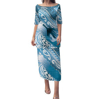Personalised New Zealand Aotearoa Darts Masters Family Matching Puletasi and Hawaiian Shirt Maori Art Tattoo with Tribal Dart Symbol Blue LT03 Mom's Dress Blue - Polynesian Pride
