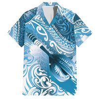 Personalised New Zealand Aotearoa Darts Masters Family Matching Summer Maxi Dress and Hawaiian Shirt Maori Art Tattoo with Tribal Dart Symbol Blue LT03 Dad's Shirt - Short Sleeve Blue - Polynesian Pride