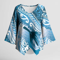 Personalised New Zealand Aotearoa Darts Masters Kimono Sleeve Blouse Maori Art Tattoo with Tribal Dart Symbol Blue LT03 Female Blue - Polynesian Pride