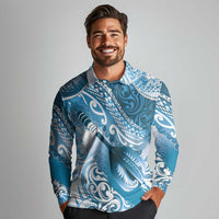 Personalised New Zealand Aotearoa Darts Masters Long Sleeve Polo Shirt Maori Art Tattoo with Tribal Dart Symbol Blue LT03 - Polynesian Pride