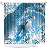 Personalised New Zealand Aotearoa Darts Masters Shower Curtain Maori Art Tattoo with Tribal Dart Symbol Blue LT03 Blue - Polynesian Pride