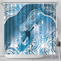 Personalised New Zealand Aotearoa Darts Masters Shower Curtain Maori Art Tattoo with Tribal Dart Symbol Blue LT03 - Polynesian Pride