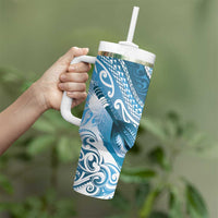 Personalised New Zealand Aotearoa Darts Masters Tumbler With Handle Maori Art Tattoo with Tribal Dart Symbol Blue - Polynesian Pride