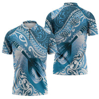 Personalised New Zealand Aotearoa Darts Masters Zipper Polo Shirt Maori Art Tattoo with Tribal Dart Symbol Blue LT03 - Polynesian Pride