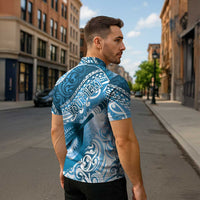 Personalised New Zealand Aotearoa Darts Masters Zipper Polo Shirt Maori Art Tattoo with Tribal Dart Symbol Blue LT03 - Polynesian Pride