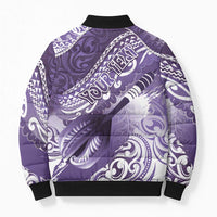 Personalised New Zealand Aotearoa Darts Masters Bomber Puffer Jacket Maori Art Tattoo with Tribal Dart Symbol Purple LT03 - Polynesian Pride