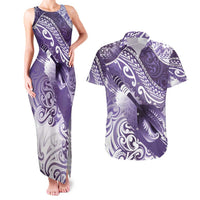 Personalised New Zealand Aotearoa Darts Masters Couples Matching Tank Maxi Dress and Hawaiian Shirt Maori Art Tattoo with Tribal Dart Symbol Purple LT03 Purple - Polynesian Pride