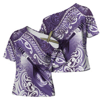 Personalised New Zealand Aotearoa Darts Masters Cross Shoulder Shirt Maori Art Tattoo with Tribal Dart Symbol Purple LT03 - Polynesian Pride