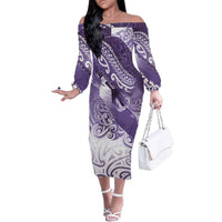 Personalised New Zealand Aotearoa Darts Masters Family Matching Off The Shoulder Long Sleeve Dress and Hawaiian Shirt Maori Art Tattoo with Tribal Dart Symbol Purple LT03 Mom's Dress Purple - Polynesian Pride