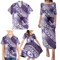 Personalised New Zealand Aotearoa Darts Masters Family Matching Puletasi and Hawaiian Shirt Maori Art Tattoo with Tribal Dart Symbol Purple LT03 - Polynesian Pride