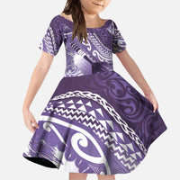 Personalised New Zealand Aotearoa Darts Masters Family Matching Tank Maxi Dress and Hawaiian Shirt Maori Art Tattoo with Tribal Dart Symbol Purple LT03 Daughter's Dress Purple - Polynesian Pride