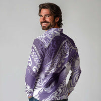 Personalised New Zealand Aotearoa Darts Masters Long Sleeve Polo Shirt Maori Art Tattoo with Tribal Dart Symbol Purple LT03 - Polynesian Pride