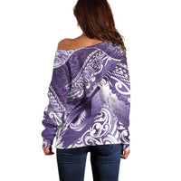 Personalised New Zealand Aotearoa Darts Masters Off Shoulder Sweater Maori Art Tattoo with Tribal Dart Symbol Purple LT03 - Polynesian Pride