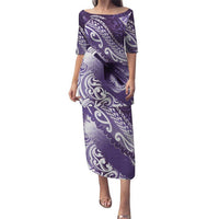 Personalised New Zealand Aotearoa Darts Masters Puletasi Maori Art Tattoo with Tribal Dart Symbol Purple LT03 Long Dress Purple - Polynesian Pride