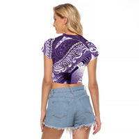 Personalised New Zealand Aotearoa Darts Masters Raglan Cropped T Shirt Maori Art Tattoo with Tribal Dart Symbol Purple LT03 - Polynesian Pride