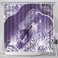Personalised New Zealand Aotearoa Darts Masters Shower Curtain Maori Art Tattoo with Tribal Dart Symbol Purple LT03 - Polynesian Pride