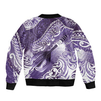 Personalised New Zealand Aotearoa Darts Masters Sleeve Zip Bomber Jacket Maori Art Tattoo with Tribal Dart Symbol Purple LT03 - Polynesian Pride
