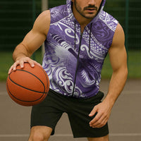 Personalised New Zealand Aotearoa Darts Masters Sleeveless Zip Hoodie Maori Art Tattoo with Tribal Dart Symbol Purple LT03 - Polynesian Pride