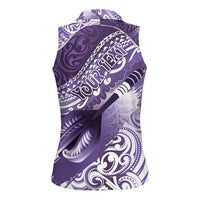 Personalised New Zealand Aotearoa Darts Masters Women Sleeveless Polo Shirt Maori Art Tattoo with Tribal Dart Symbol Purple LT03 - Polynesian Pride
