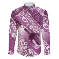 Personalised New Zealand Aotearoa Darts Masters Family Matching Mermaid Dress and Hawaiian Shirt Maori Art Tattoo with Tribal Dart Symbol Pink LT03 Dad's Shirt - Long Sleeve Pink - Polynesian Pride