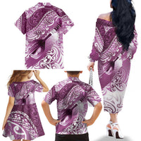 Personalised New Zealand Aotearoa Darts Masters Family Matching Off The Shoulder Long Sleeve Dress and Hawaiian Shirt Maori Art Tattoo with Tribal Dart Symbol Pink LT03 - Polynesian Pride