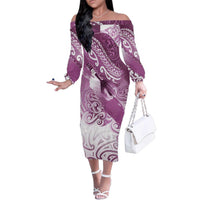 Personalised New Zealand Aotearoa Darts Masters Family Matching Off The Shoulder Long Sleeve Dress and Hawaiian Shirt Maori Art Tattoo with Tribal Dart Symbol Pink LT03 Mom's Dress Pink - Polynesian Pride