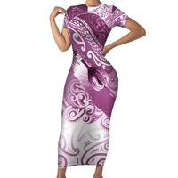 Personalised New Zealand Aotearoa Darts Masters Family Matching Short Sleeve Bodycon Dress and Hawaiian Shirt Maori Art Tattoo with Tribal Dart Symbol Pink LT03 Mom's Dress Pink - Polynesian Pride