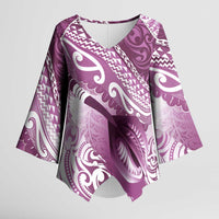 Personalised New Zealand Aotearoa Darts Masters Kimono Sleeve Blouse Maori Art Tattoo with Tribal Dart Symbol Pink LT03 Female Pink - Polynesian Pride
