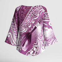 Personalised New Zealand Aotearoa Darts Masters Kimono Sleeve Blouse Maori Art Tattoo with Tribal Dart Symbol Pink LT03 - Polynesian Pride