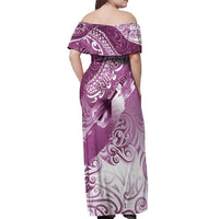Personalised New Zealand Aotearoa Darts Masters Off Shoulder Maxi Dress Maori Art Tattoo with Tribal Dart Symbol Pink LT03 - Polynesian Pride