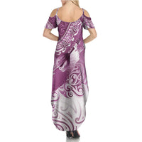 Personalised New Zealand Aotearoa Darts Masters Summer Maxi Dress Maori Art Tattoo with Tribal Dart Symbol Pink LT03 - Polynesian Pride