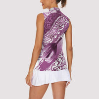 Personalised New Zealand Aotearoa Darts Masters Women Sleeveless Polo Shirt Maori Art Tattoo with Tribal Dart Symbol Pink LT03 - Polynesian Pride