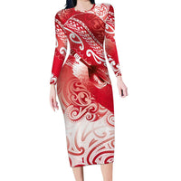 Personalised New Zealand Aotearoa Darts Masters Family Matching Long Sleeve Bodycon Dress and Hawaiian Shirt Maori Art Tattoo with Tribal Dart Symbol Red LT03 Mom's Dress Red - Polynesian Pride