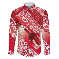 Personalised New Zealand Aotearoa Darts Masters Family Matching Off The Shoulder Long Sleeve Dress and Hawaiian Shirt Maori Art Tattoo with Tribal Dart Symbol Red LT03 Dad's Shirt - Long Sleeve Red - Polynesian Pride