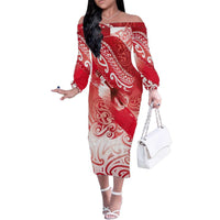 Personalised New Zealand Aotearoa Darts Masters Family Matching Off The Shoulder Long Sleeve Dress and Hawaiian Shirt Maori Art Tattoo with Tribal Dart Symbol Red LT03 Mom's Dress Red - Polynesian Pride