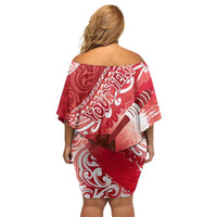 Personalised New Zealand Aotearoa Darts Masters Family Matching Off Shoulder Short Dress and Hawaiian Shirt Maori Art Tattoo with Tribal Dart Symbol Red LT03 - Polynesian Pride