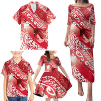 Personalised New Zealand Aotearoa Darts Masters Family Matching Puletasi and Hawaiian Shirt Maori Art Tattoo with Tribal Dart Symbol Red LT03 - Polynesian Pride