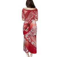Personalised New Zealand Aotearoa Darts Masters Family Matching Puletasi and Hawaiian Shirt Maori Art Tattoo with Tribal Dart Symbol Red LT03 - Polynesian Pride