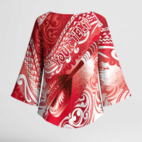 Personalised New Zealand Aotearoa Darts Masters Kimono Sleeve Blouse Maori Art Tattoo with Tribal Dart Symbol Red LT03 - Polynesian Pride