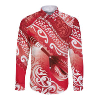 Personalised New Zealand Aotearoa Darts Masters Long Sleeve Button Shirt Maori Art Tattoo with Tribal Dart Symbol Red LT03 Unisex Red - Polynesian Pride
