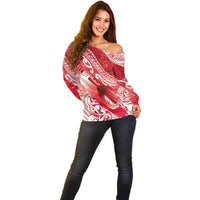 Personalised New Zealand Aotearoa Darts Masters Off Shoulder Sweater Maori Art Tattoo with Tribal Dart Symbol Red - Polynesian Pride