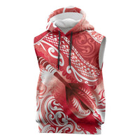Personalised New Zealand Aotearoa Darts Masters Sleeveless Hoodie Maori Art Tattoo with Tribal Dart Symbol Red LT03 Red - Polynesian Pride