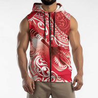 Personalised New Zealand Aotearoa Darts Masters Sleeveless Zip Hoodie Maori Art Tattoo with Tribal Dart Symbol Red LT03 - Polynesian Pride