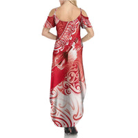 Personalised New Zealand Aotearoa Darts Masters Summer Maxi Dress Maori Art Tattoo with Tribal Dart Symbol Red LT03 - Polynesian Pride