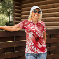 Personalised New Zealand Aotearoa Darts Masters Women Polo Shirt Maori Art Tattoo with Tribal Dart Symbol Red LT03 - Polynesian Pride