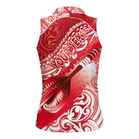 Personalised New Zealand Aotearoa Darts Masters Women Sleeveless Polo Shirt Maori Art Tattoo with Tribal Dart Symbol Red LT03 - Polynesian Pride
